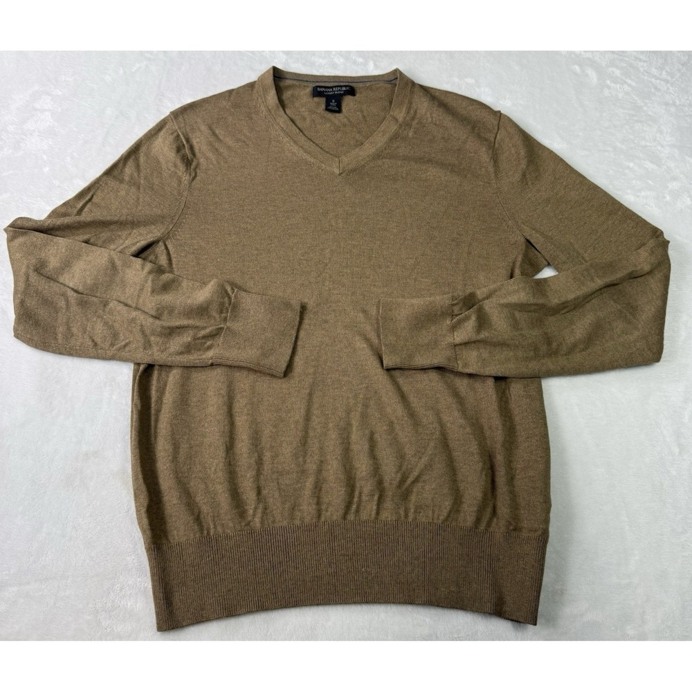 Banana Republic Silk Cashmere Sweater Men Small Brown‎ Luxury V-Neck SOFT